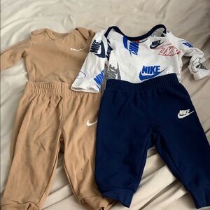 Nike Baby Two-Piece Sets in Tan and Navy with Logo Prints